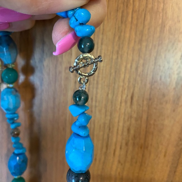 New Natural Turquoise, Pure Gold, & Jade Handmade Necklace Blue Gold Green NWT - Picture 12 of 15